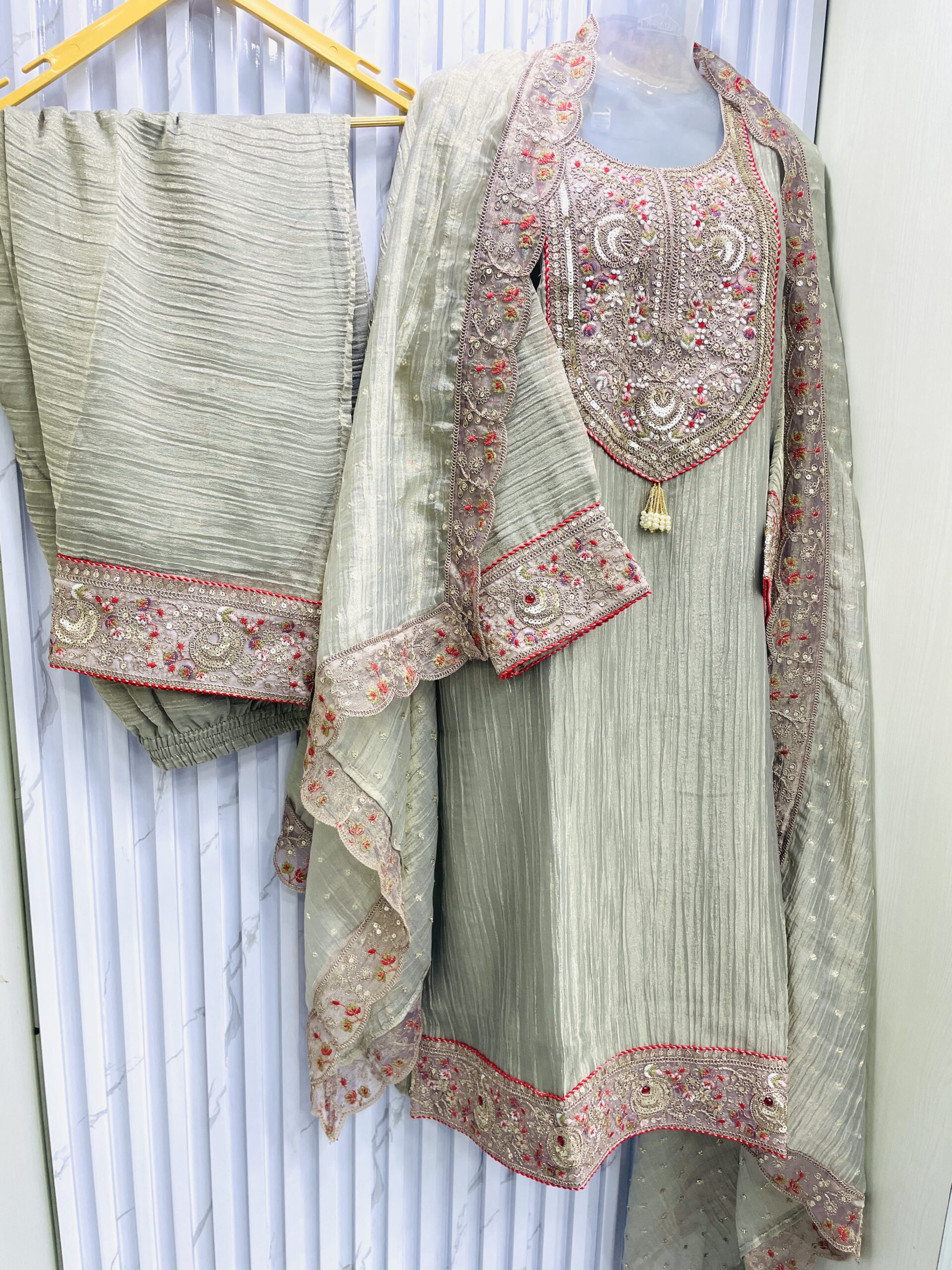 Sage Green Salsa Fabric Embroidered - Image 3