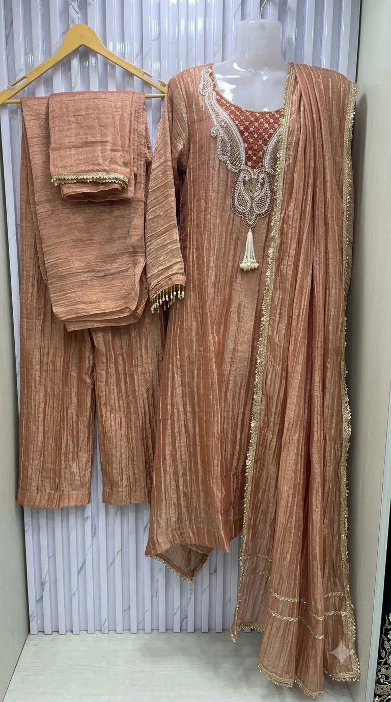Peach Rose Salsa Fabric Embellished Ethnic Ensemble Ready to Wear - Image 4
