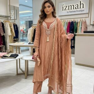 Peach Rose Salsa Fabric Embellished Ethnic Ensemble Ready to Wear