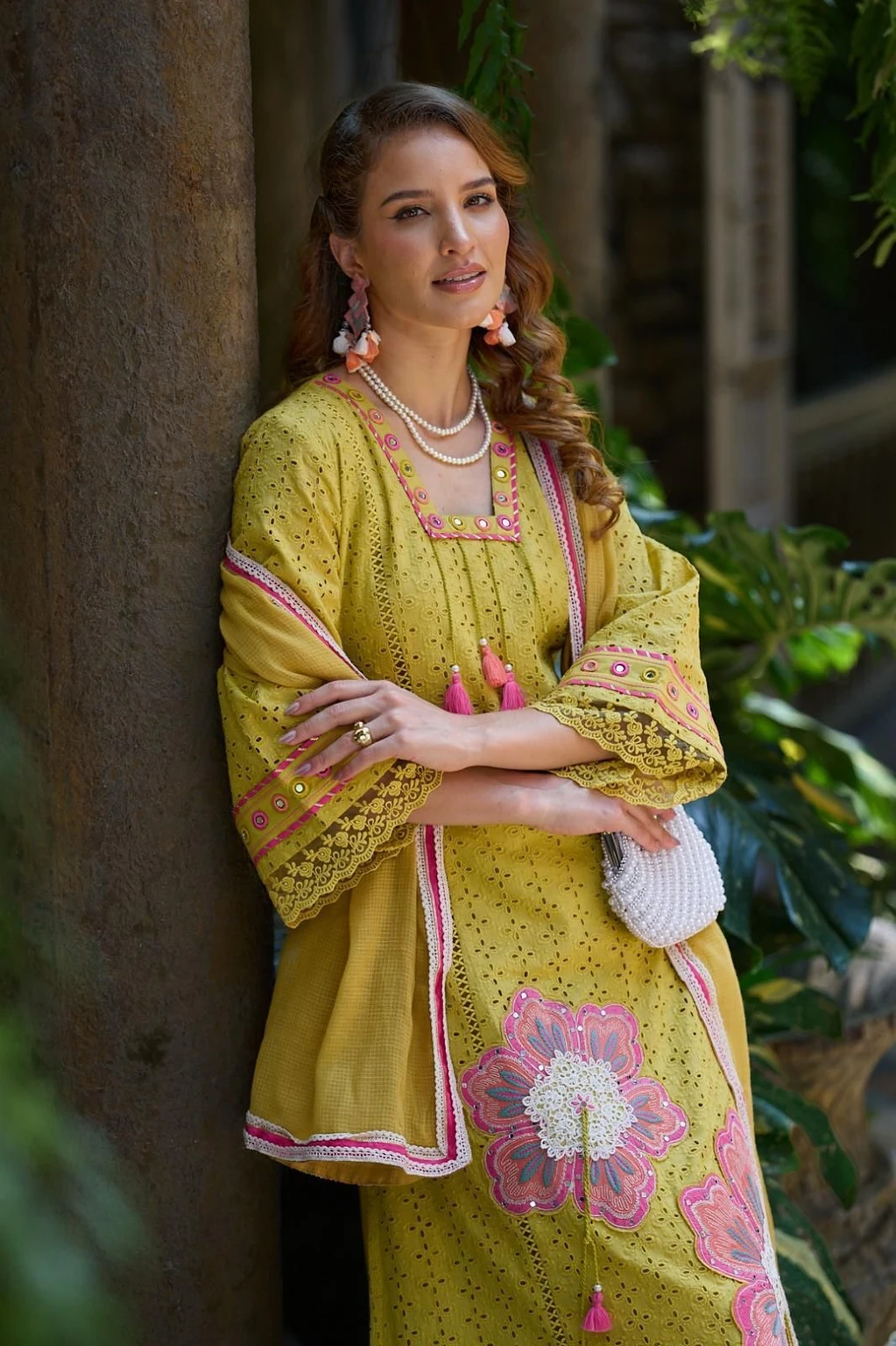 Mustard Yellow Embroidered 3-Piece Suit Ready To Wear - Image 3