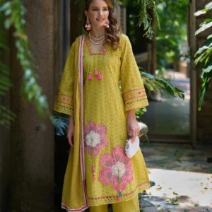 Mustard Yellow Embroidered 3-Piece Suit Ready To Wear