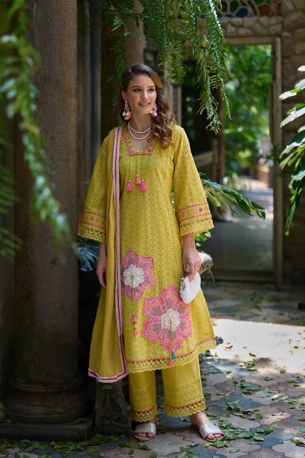 Mustard Yellow Embroidered 3-Piece Suit Ready To Wear