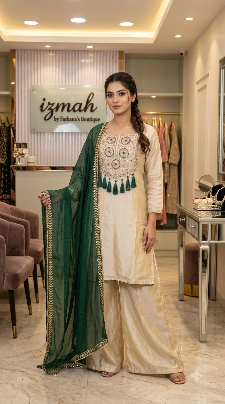 ✨ Shimmer Elegance – 3-Piece Plazzo Suit Ready to Wear