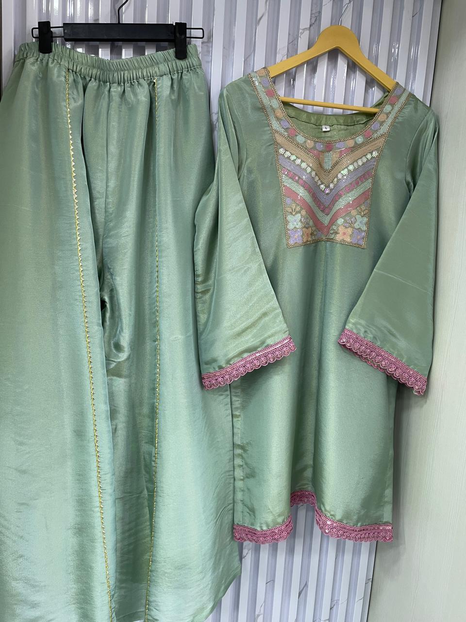 🌿 Mint Green with Neck Patch 2-Piece Set - Image 2